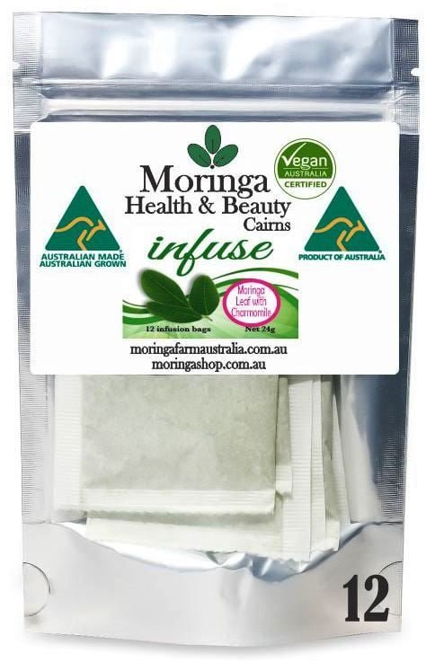 AUSTRALIAN Moringa TEA BAGS. Moringa LEAF with Charmomile, 2G Sachets X 12 Bags
