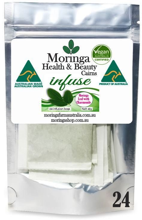 AUSTRALIAN Moringa TEA BAGS. Moringa LEAF with Charmomile, 2G Sachets X 24 Bags