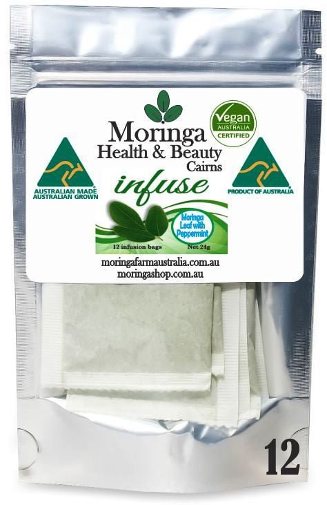 AUSTRALIAN Moringa TEA BAGS. MORINGA LEAF with PEPPERMINT X 12 bags