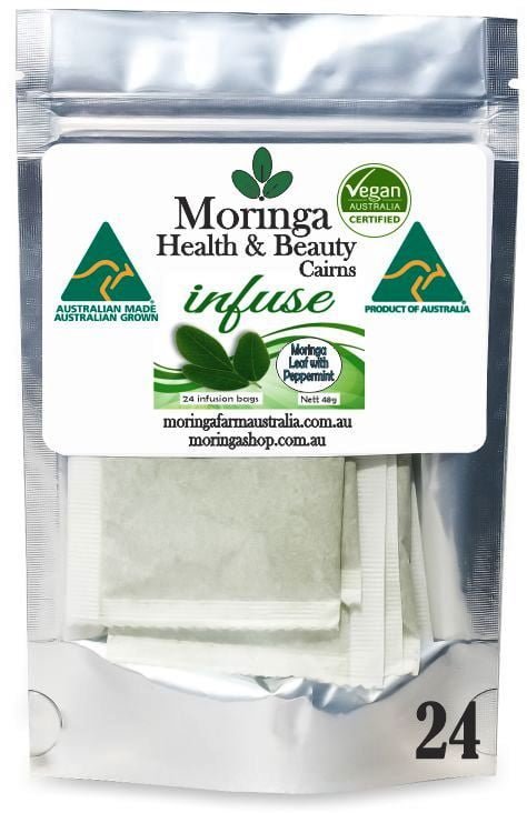 AUSTRALIAN Moringa TEA BAGS. MORINGA LEAF with PEPPERMINT 2G X 24 bags
