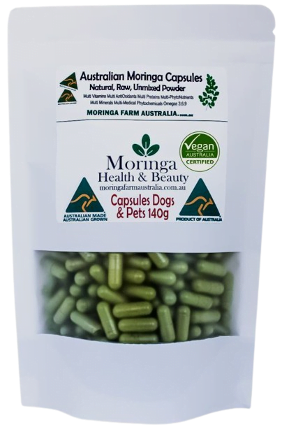 AUSTRALIAN Moringa - DOG CAPSULES (animals) 140G - Anti-Inflammatory, Nutrients. apprx 270-300 caps