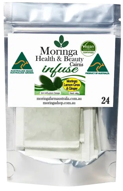AUSTRALIAN Moringa TEA BAGS. Moringa LEAF with Lemon Grass and Ginger X 24 bags